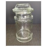 Heavy clear glass milk can shaped jar, 10.5in H,