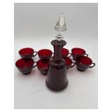 Ruby Red Glass Decanter & Cups