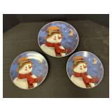 3 Snowman Serving Plates 10-12.5"