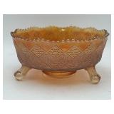 8.5" Marigold Carnival Glass Ball/Claw Footed Bowl