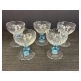 5 Vtg Bryce Cerulean Blue Sphere Stem Glasses -
