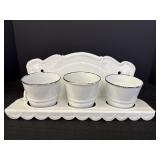 Vtg enamel wall mounted laundry soap shelf w/3