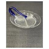 Vtg hobnail divided glass serving dish w/blue