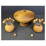 Rogue River Myrtlewood pedestal lidded bowl &