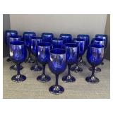 16 Libbey Cobalt blue stemmed glasses, 7 1/8in
