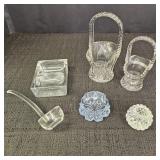 Vintage Glass Baskets, Salt/Candle Holders, Ladle