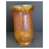 Vtg marigold carnival glass vase, w/"tree bark"