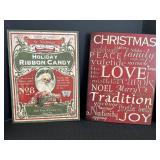 Vtg look Christmas metal sign & wood sign.