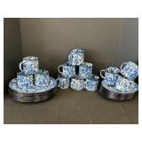 Blue & White Splatter Enamelware Plates & Cups