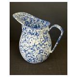 9" Blue & White Splatter Enamelware Pitcher