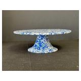 11" Blue & White Splatter Enamelware Cake Plate