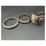 Silver-Tone Cuff Bracelet w/ Red Cabochon