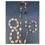 Glass & Wood Beaded Necklace w/