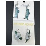 Sterling Silver Flower Earrings & Statue of