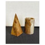 Polished stone pyramid (4.5in) & tumbler (3.25in)