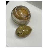 Polished onyx stone sphere(2 7/8in) & egg(1 5/8in)