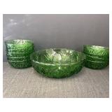 Emerald green berry bowls -  serving bowl & 9