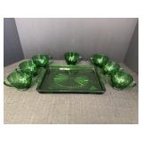 Emerald green (Avon?) pressed glass serving tray &