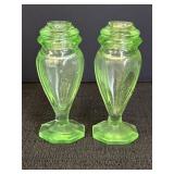 Uranium glass salt & pepper shakers, 4in., all