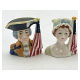 2 Bone China Japan Colonial Figures Miniature Mugs