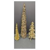 (3) Gold Glitter Christmas Trees