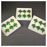 18 Green Glass Shamrock Napkin Rings