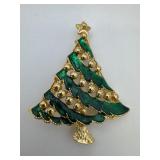 Christmas Tree Pin, Green &Gold Metal