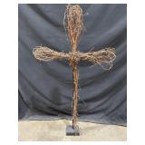 Vine & twig cross on wrought iron stand
