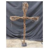 Twig & vine cross on wrought iron stand