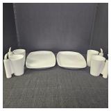 4 Crate & Barrel White Cup w/ Spoon & 2 Platters