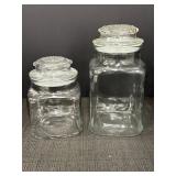 2 Anchor Hocking clear glass apothecary jars w/