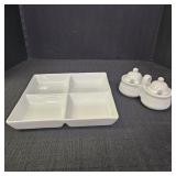 Square Divided Platter and Double Condiment Server