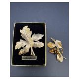 18KT Gold Plated Leaf Brooch & Gold Tone Brooch