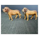 2 wood carved St. Bernard dog statues