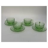 Uranium Green Glass Clover Cups & Saucers