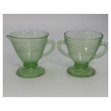 Uranium Green Glass Clover Cream & Sugar Bowls