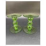 Green Glass Candle Holders