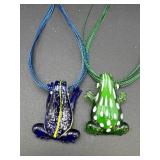Hand Blowen Glass Frog Necklaces w/