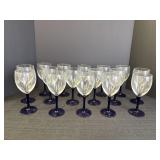 16 clear & cobalt blue stemmed glasses, 7 1/4in