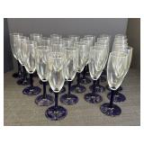 24 clear & cobalt blue stemmed glasses, 7 3/4in