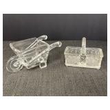 Vtg Glass Wheelbarrow Candy Dish & Handled