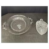 Vtg Handled Glass Bread Plate & Acorn Trinket
