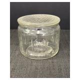Vtg Clear Glass Jar w/Lid, Waffle Lattice Diamond