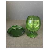 Green Glass Ashtray & Blown Glass Stemware