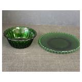 Green Glass 8.25" Plate & Bowl