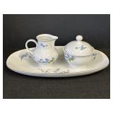 Porcelain Blue Floral 13" Tray & Cream & Sugar