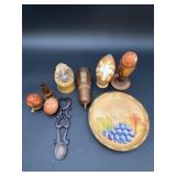(4) Wooden Eggs, 3 with Wood Holders