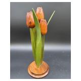 3 Wood Tulip Flowers w/ Carved Green