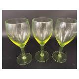 (3) Vaseline Glass Stemware Goblets