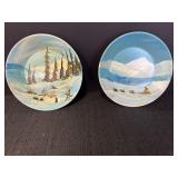 2 hand painted eskimo metal bowls